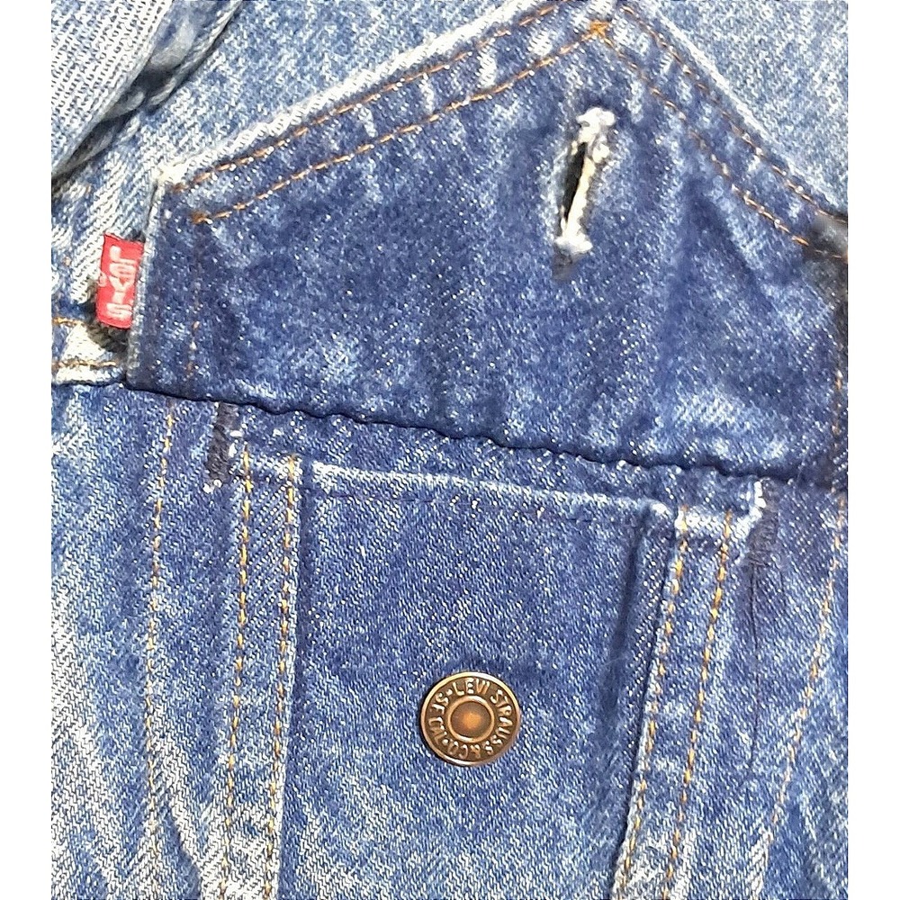 Levi Strauss & Co. Denim Trucker Jacket‎ Men Size 40 Blue Blanket Lined Thrashed - Picture 5 of 16